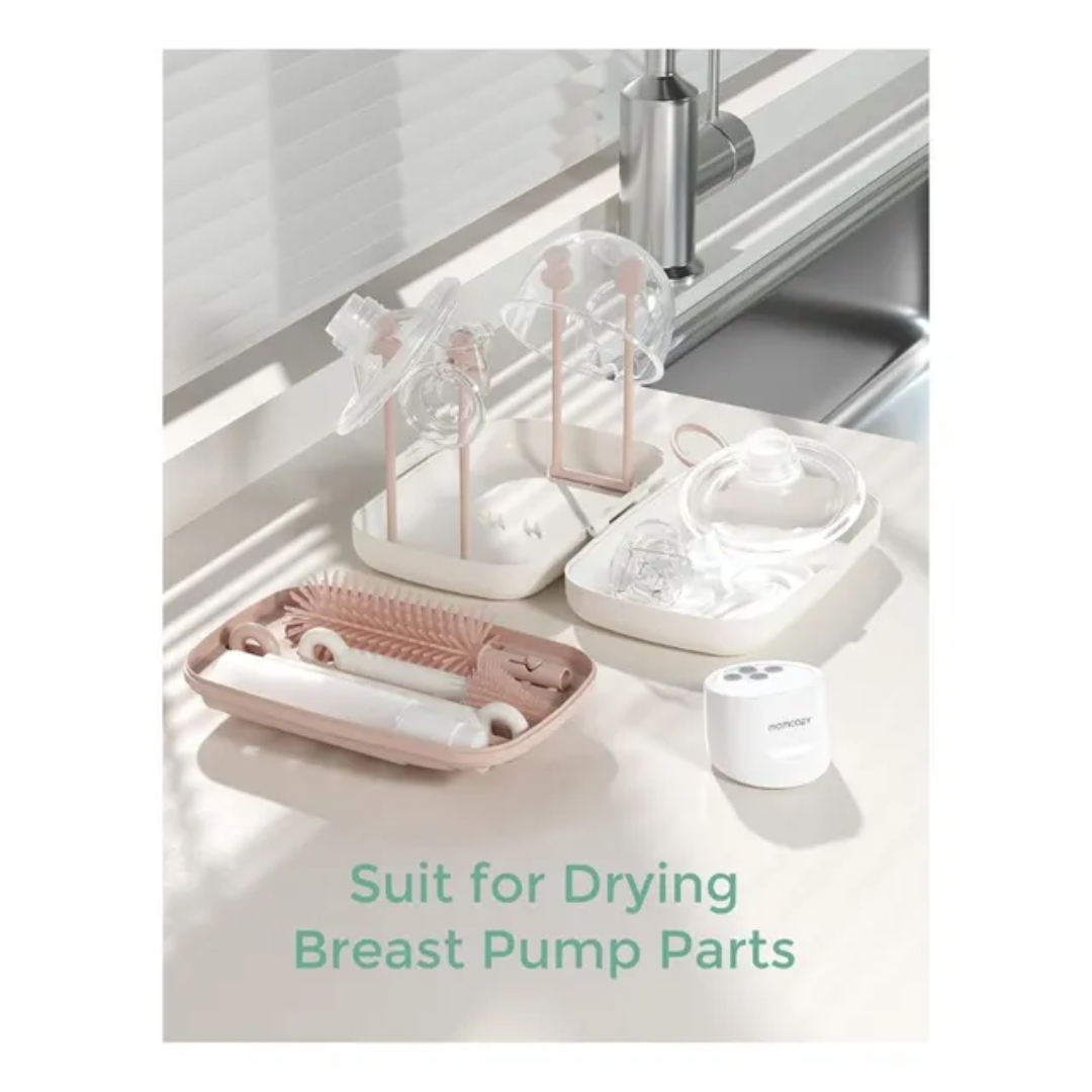 Momcozy - 7in1 Travel Baby Bottle Claning Brush and Rack Set - Pink
