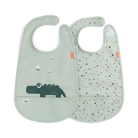 Done By Deer - Bib w/velcro 2-pack Croco Green