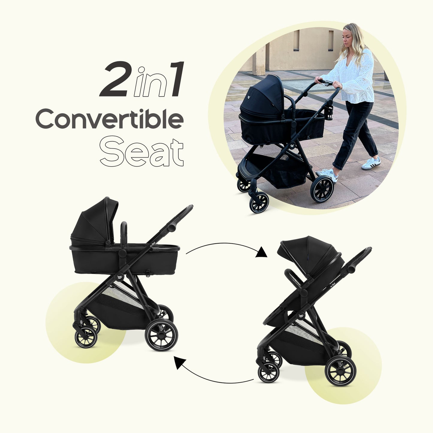 Jikel - CityFlex 2-in-1 Convertible Stroller - Midnight Black