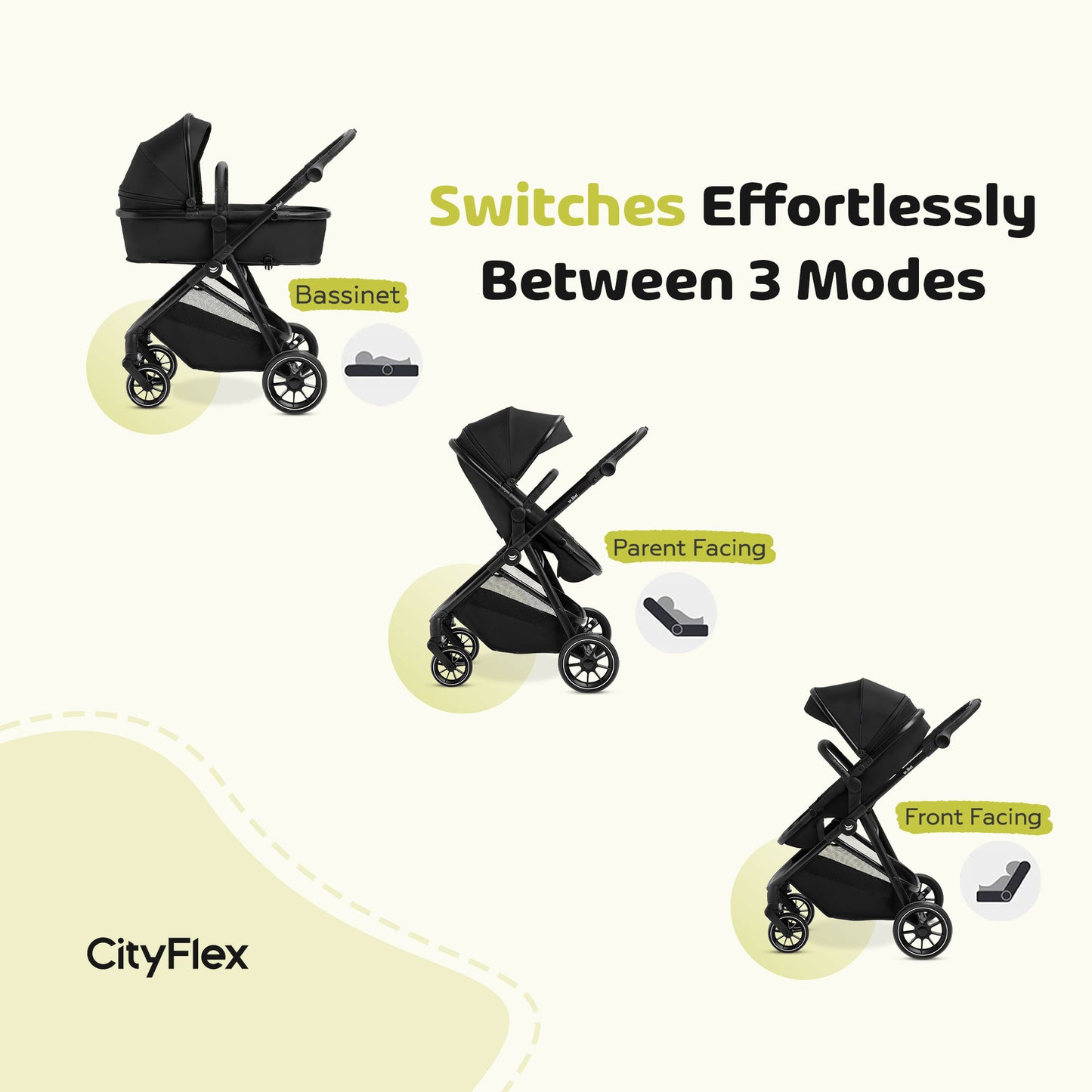 Jikel - CityFlex 2-in-1 Convertible Stroller - Midnight Black