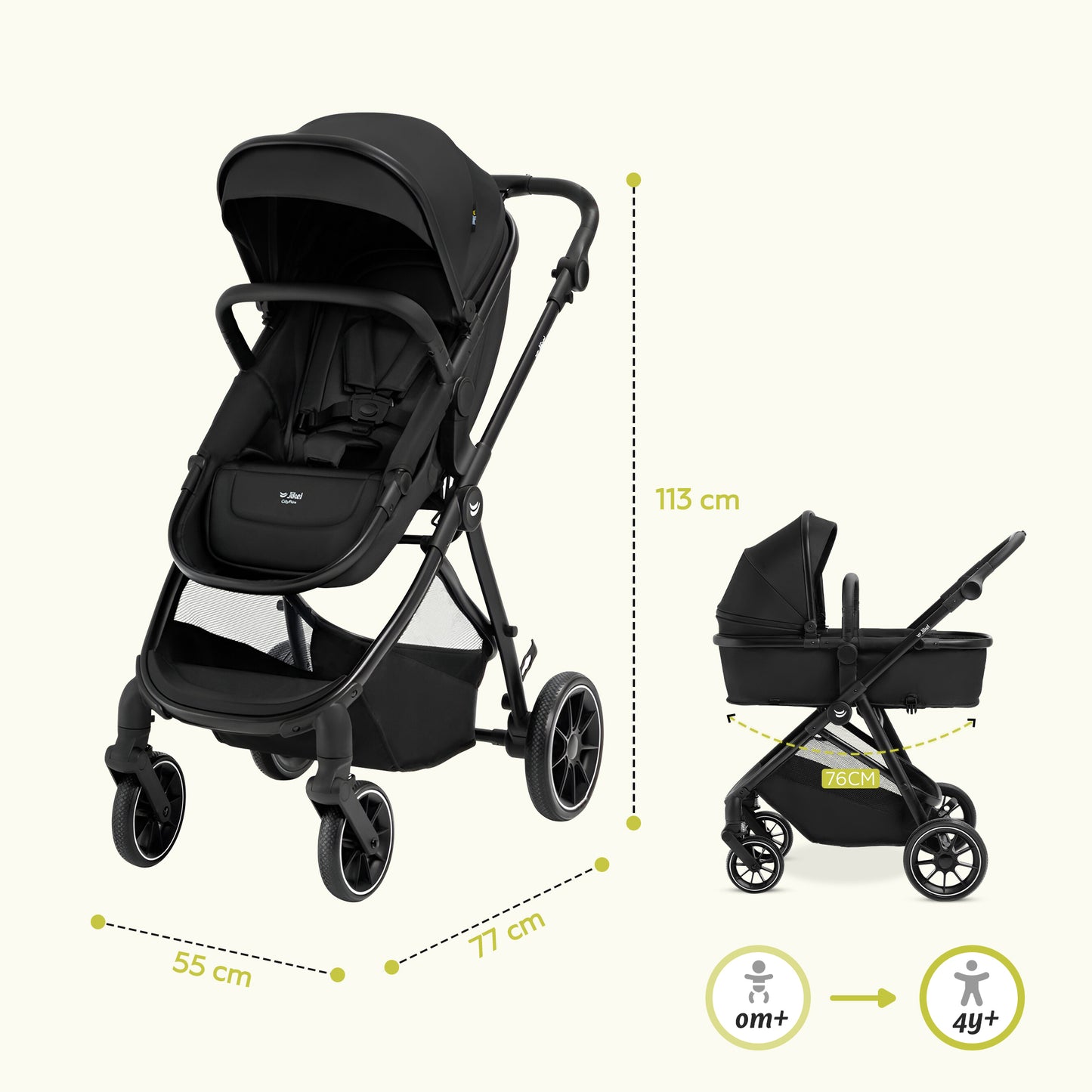 Jikel - CityFlex 2-in-1 Convertible Stroller - Midnight Black