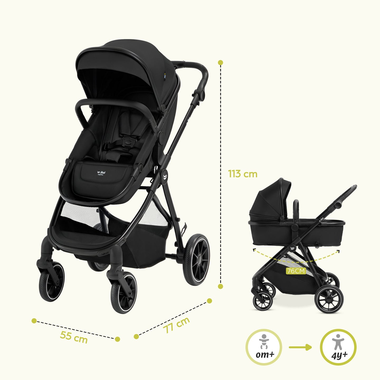 Jikel - CityFlex 2-in-1 Convertible Stroller - Midnight Black