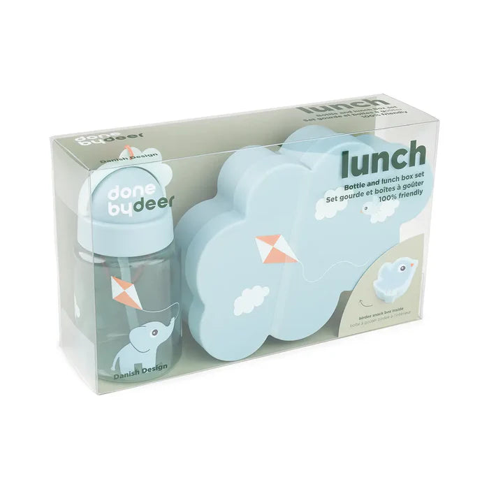 Done By Deer Lunch & Snack Box W/Straw Bottle Playground Blue