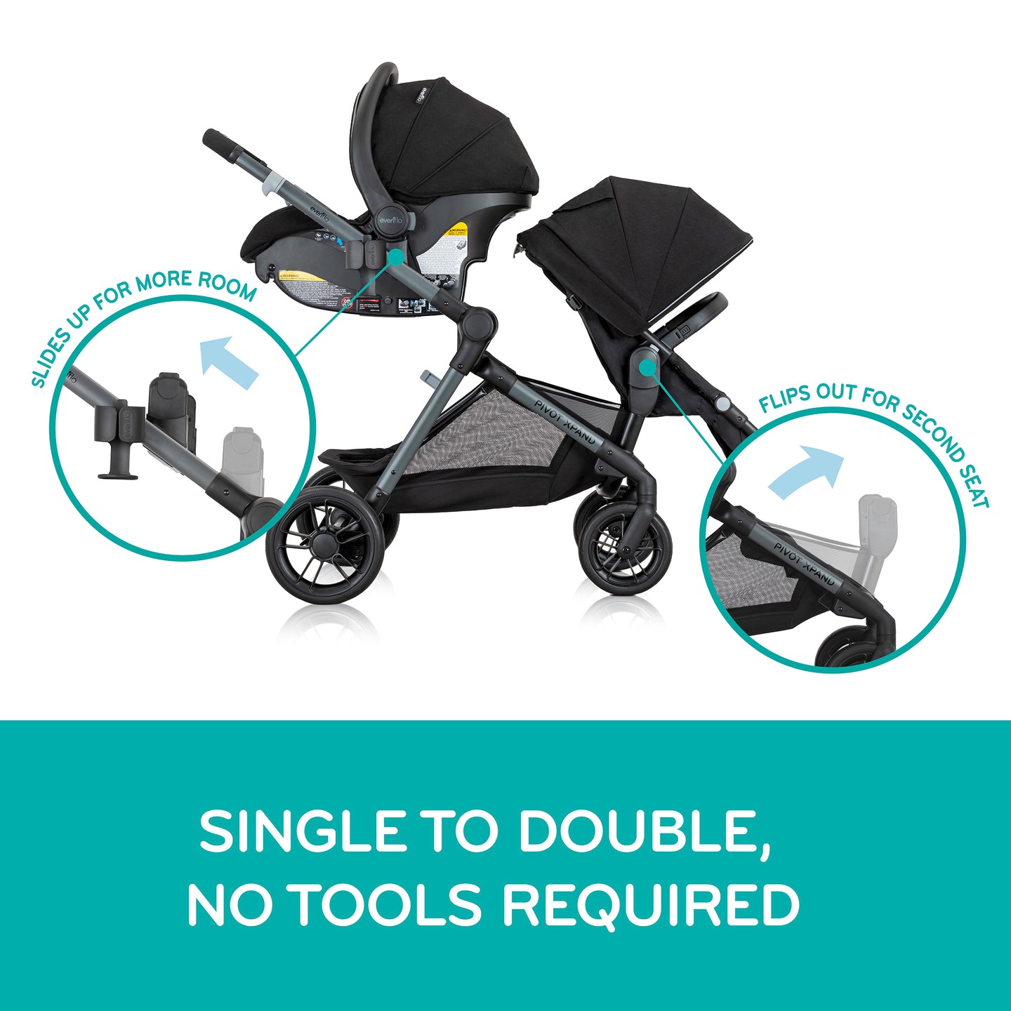 Evenflo - Pivot Xpand Modular Travel System with LiteMax Infant Car Seat - Ayrshire Black