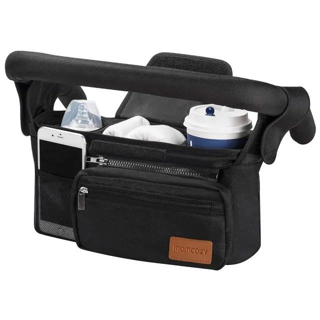 Momcozy - Stroller organizer with insulated cup holder - black