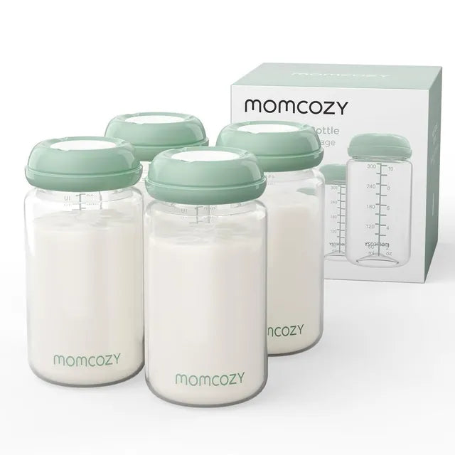 Momcozy - Wide-neck Breast Milk Container Natural Baby Bottle 10oz (295ml) Pack of 4