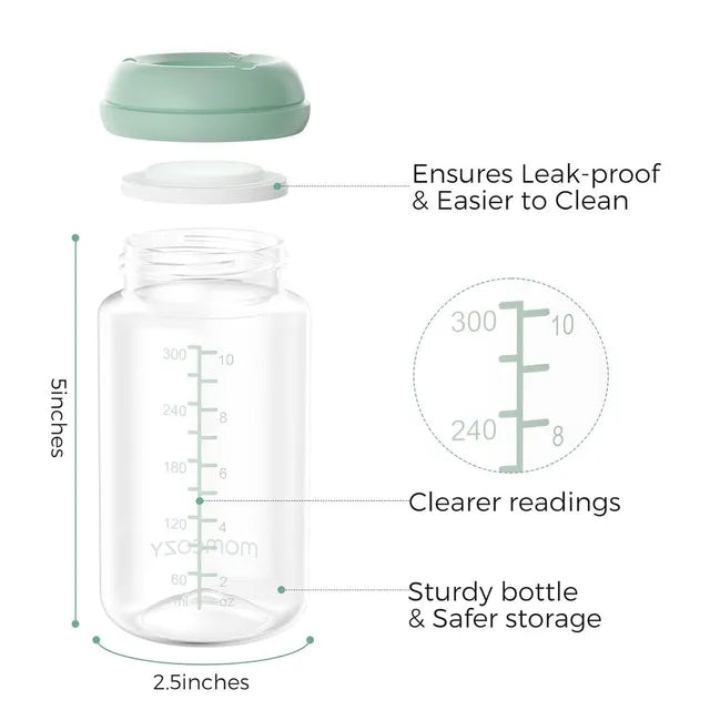 Momcozy - Wide-neck Breast Milk Container Natural Baby Bottle 10oz (295ml) Pack of 4