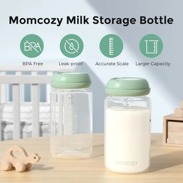 Momcozy - Wide-neck Breast Milk Container Natural Baby Bottle 10oz (295ml) Pack of 4