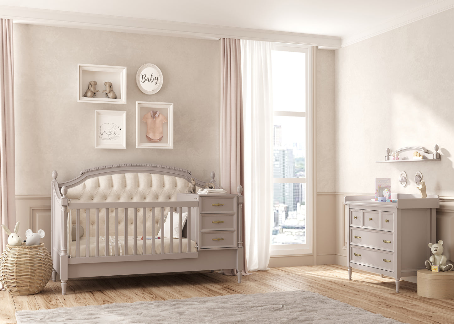 Jikel - Romantic Dresser Changer with Shelf Grey