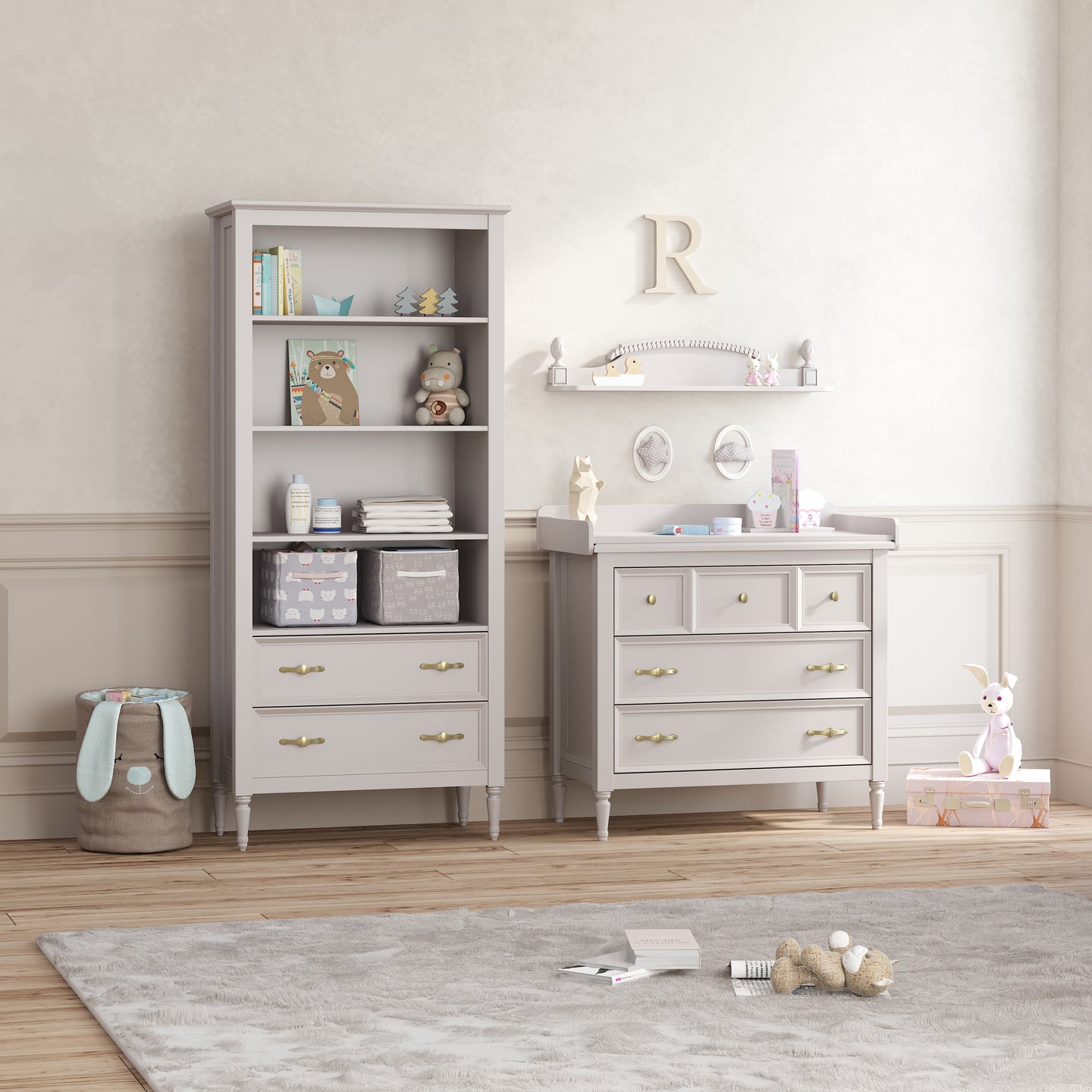 Jikel - Romantic Dresser Changer with Shelf Grey