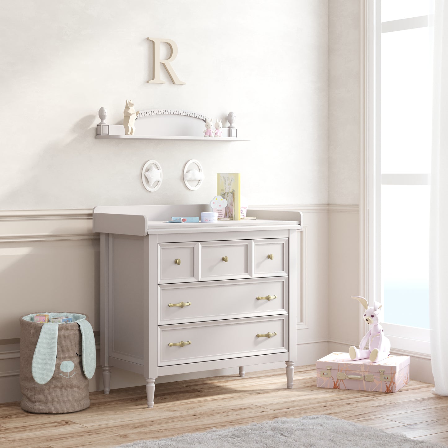 Jikel - Romantic Dresser Changer with Shelf Grey