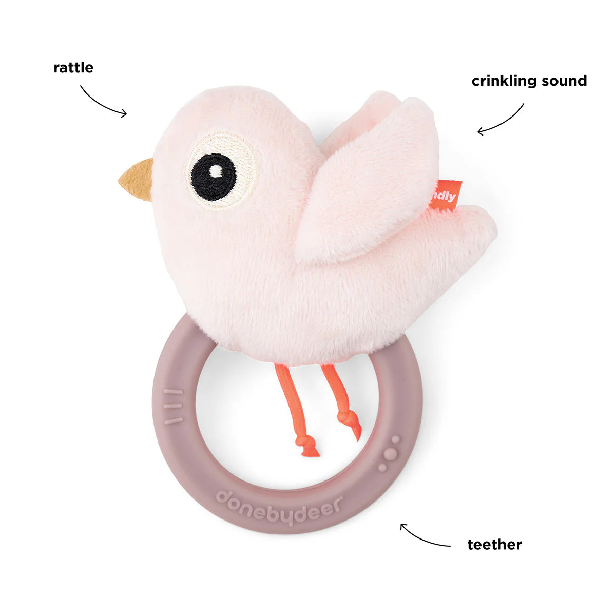 Done By Deer - Sensory Rattle W/Teether Birdee Powder