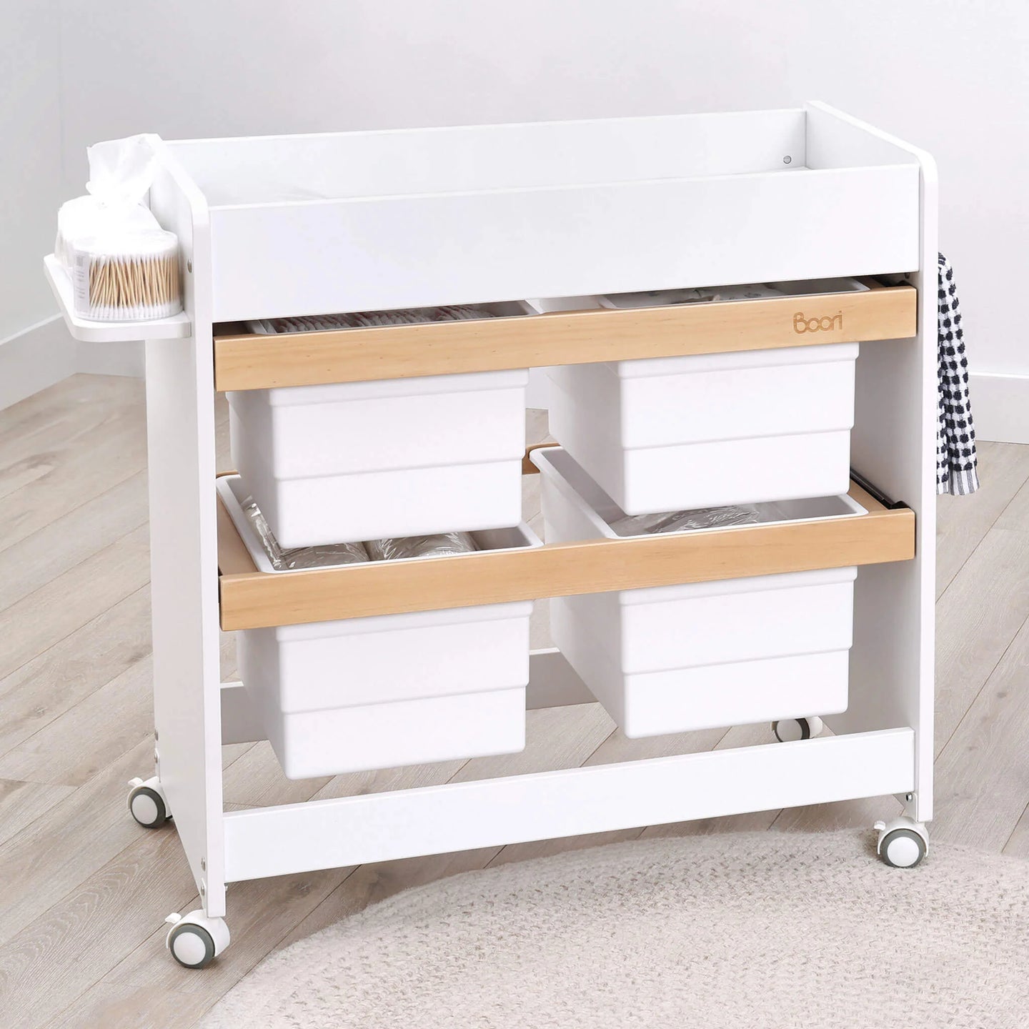 Boori - Natty Cot with Mattress, Storage Changer and Wardrobe Set Barley White & Almond