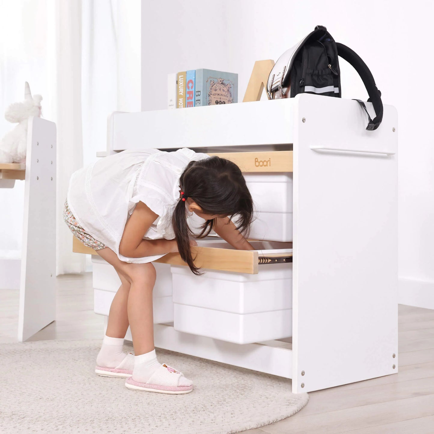 Boori - Natty Cot with Mattress, Storage Changer and Wardrobe Set Barley White & Almond