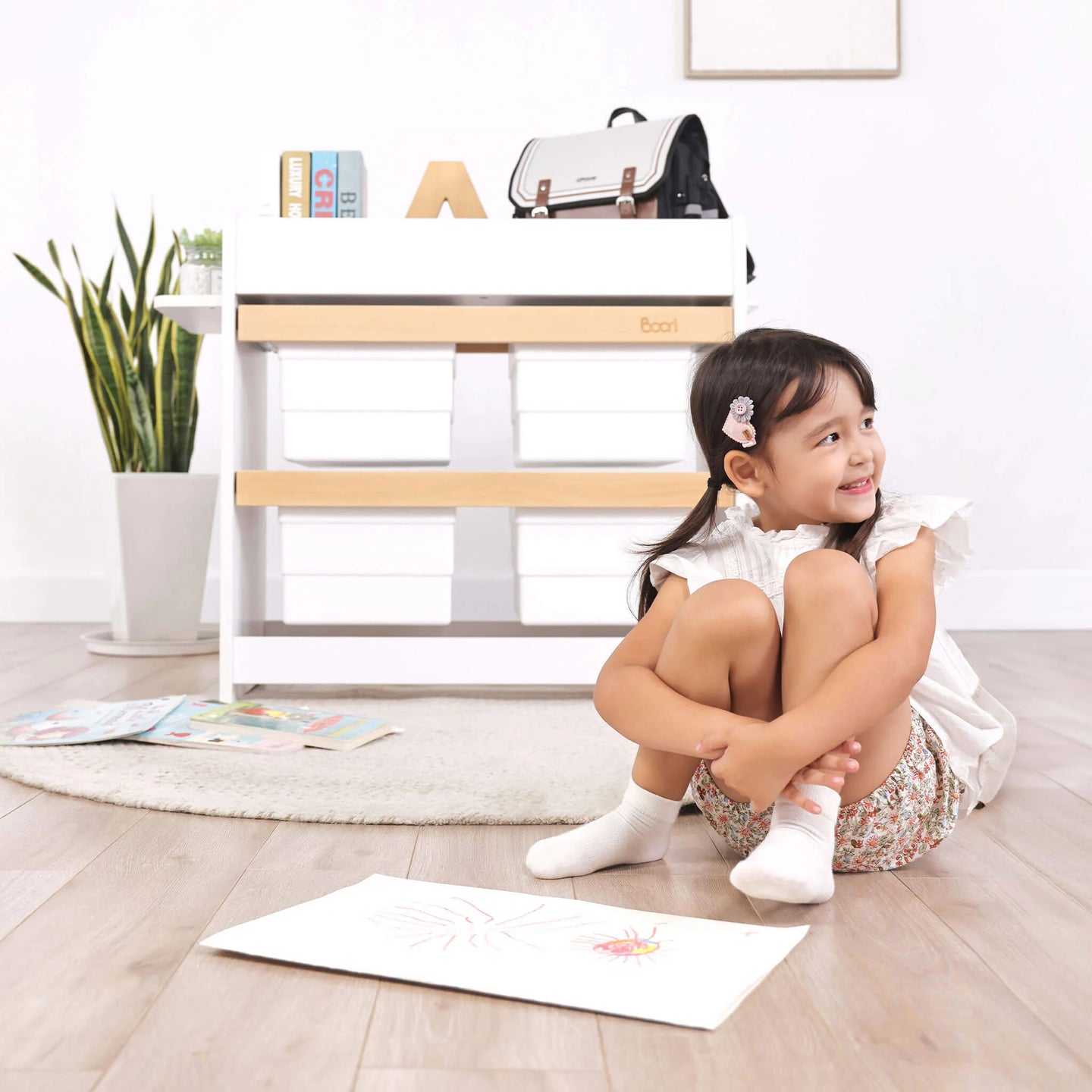 Boori - Natty Cot with Mattress, Storage Changer and Wardrobe Set Barley White & Almond