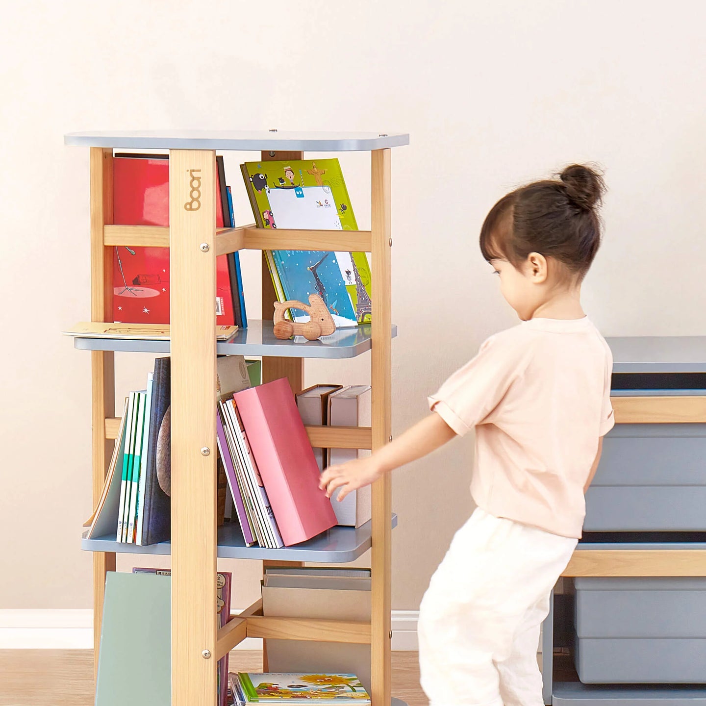 Boori - Tidy Rotating Bookshelf_ Barley White and Almond