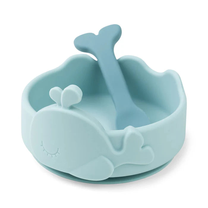 Done by Deer - Silicone Stick&Stay Bowl & Baby Spoon Blue