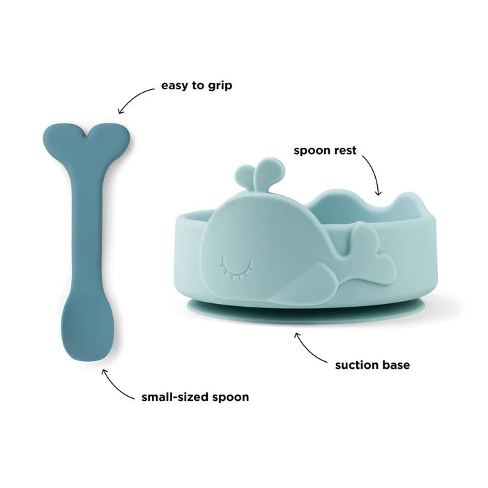 Done by Deer - Silicone Stick&Stay Bowl & Baby Spoon Blue