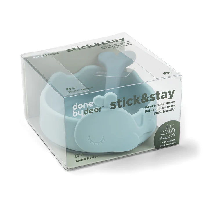 Done by Deer - Silicone Stick&Stay Bowl & Baby Spoon Blue
