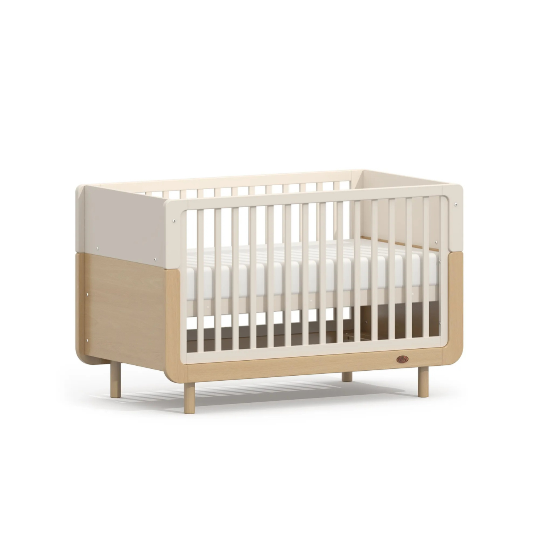 Boori - Ocean Cot Bed  and Scandi 3 Drawer Dresser Soft White and Beech