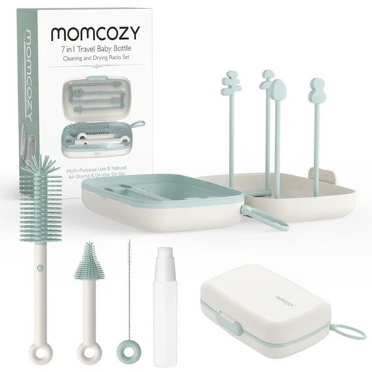 Momcozy - 7in1 Travel Baby Bottle Claning Brush and Rack Set - Green