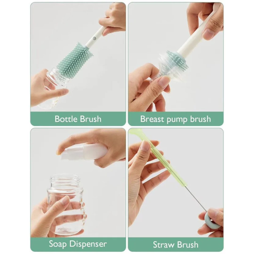 Momcozy - 7in1 Travel Baby Bottle Claning Brush and Rack Set - Green