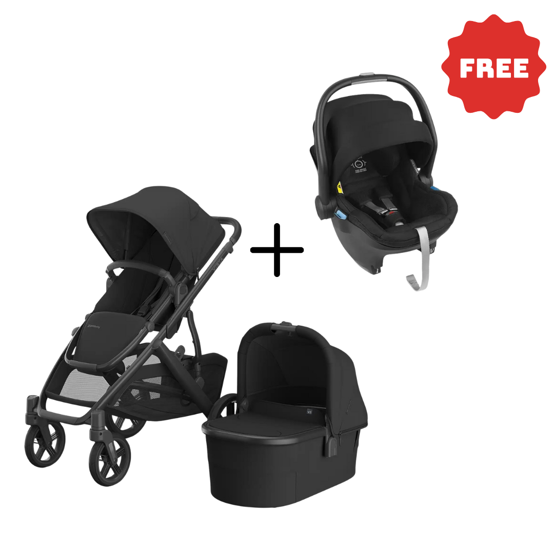 Uppababy - Vista V3 Jake - Charcoal / Carbon Frame/ Black Leather + Free Mesa I Size Car Seat Jake