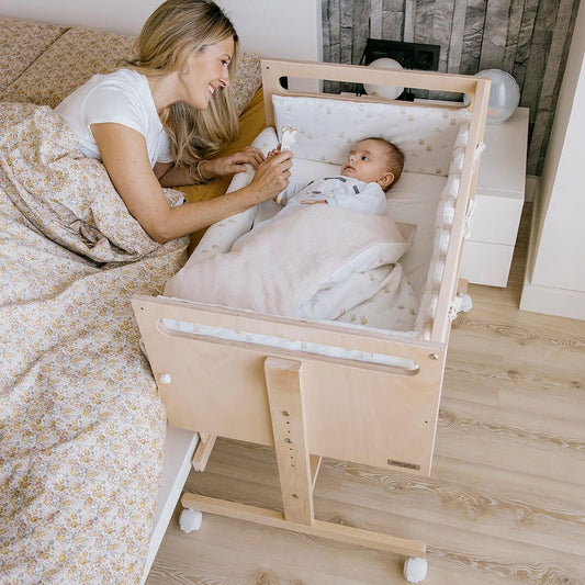 MICUNA - MO-1973 YOU & ME PLUS MINI COT WHITE/NATURAL WAX