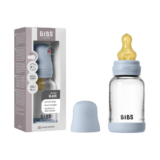 Bibs - BIBS Glass Baby Bottle Round Latex 1 pack 120 ml Slow Flow Baby Blue