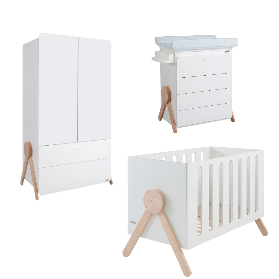 Micuna - Swing Cot 120 x 60 cm Crib with Changing Table and Wardrobe