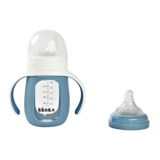 Beaba - 2-in-1 Learning Bottle 210ml + Silicone Sleeve Windy Blue
