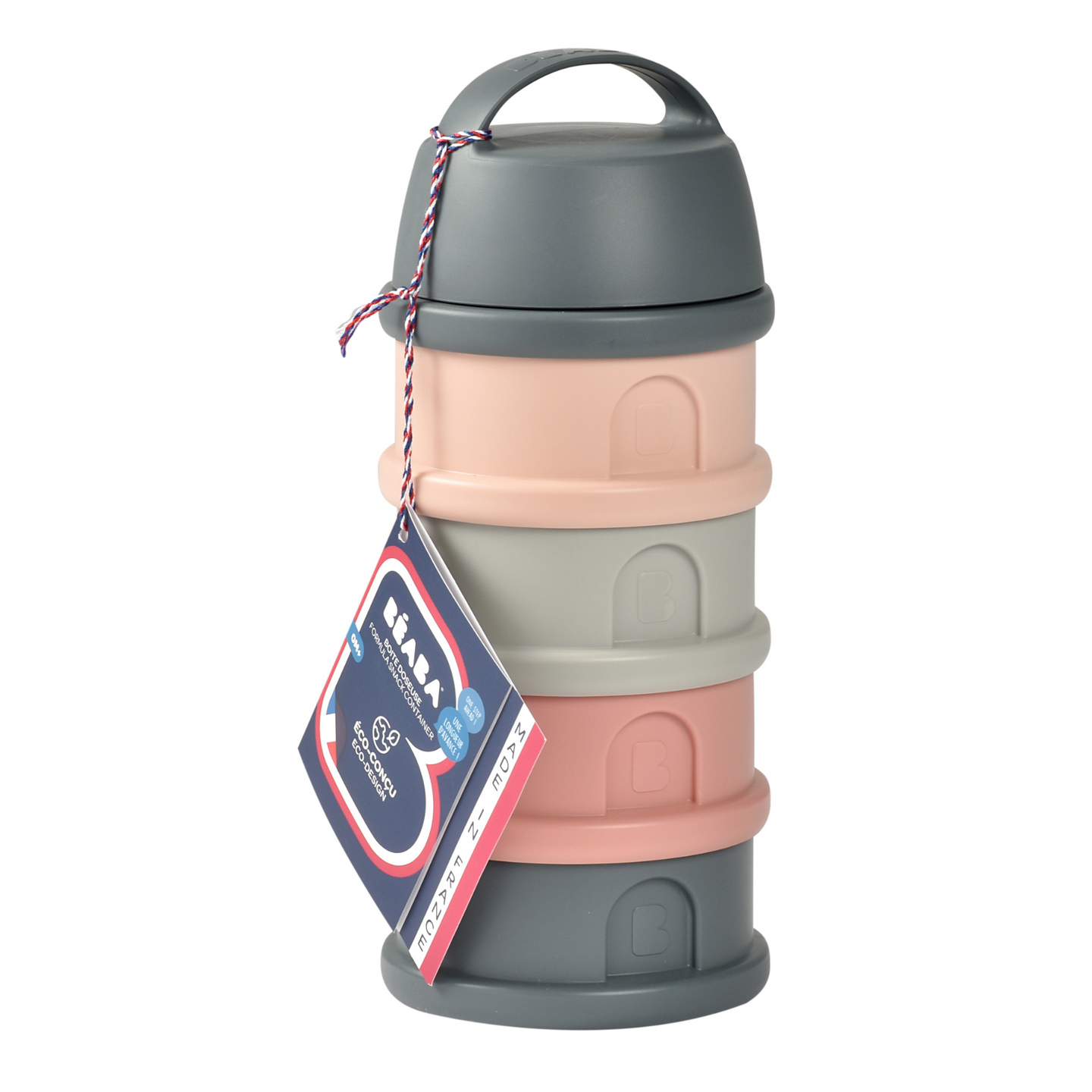 Beaba - 4 Compartments Formula Milk Container - Grey/Pink