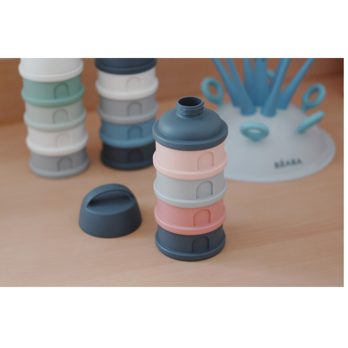 Beaba - 4 Compartments Formula Milk Container - Grey/Pink