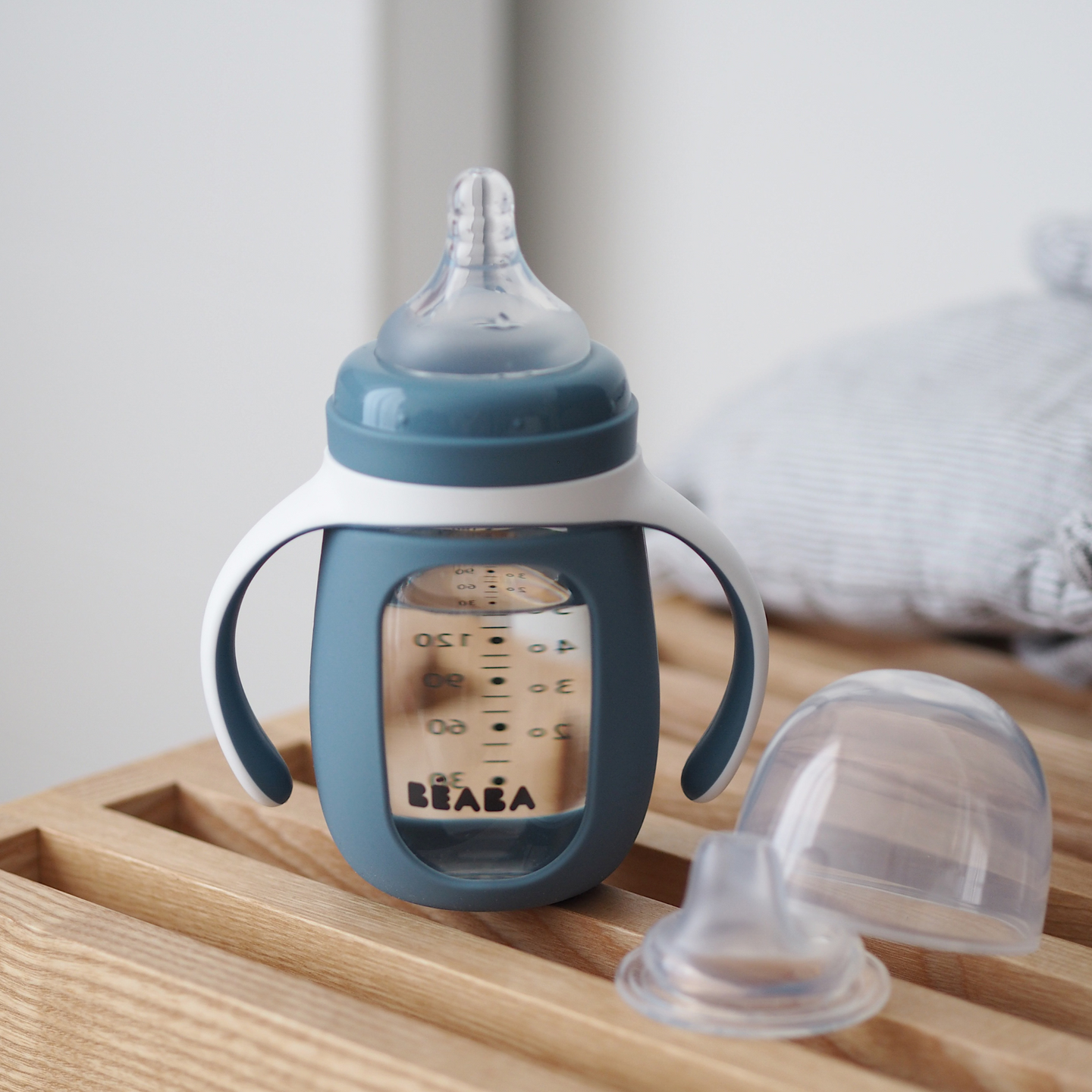 Beaba - 2-in-1 Learning Bottle 210ml + Silicone Sleeve Windy Blue