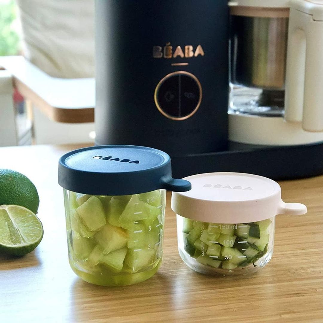Beaba - Conservation Jar Glass Set of 2 - 150ml Pink & 250ml Dark Blue