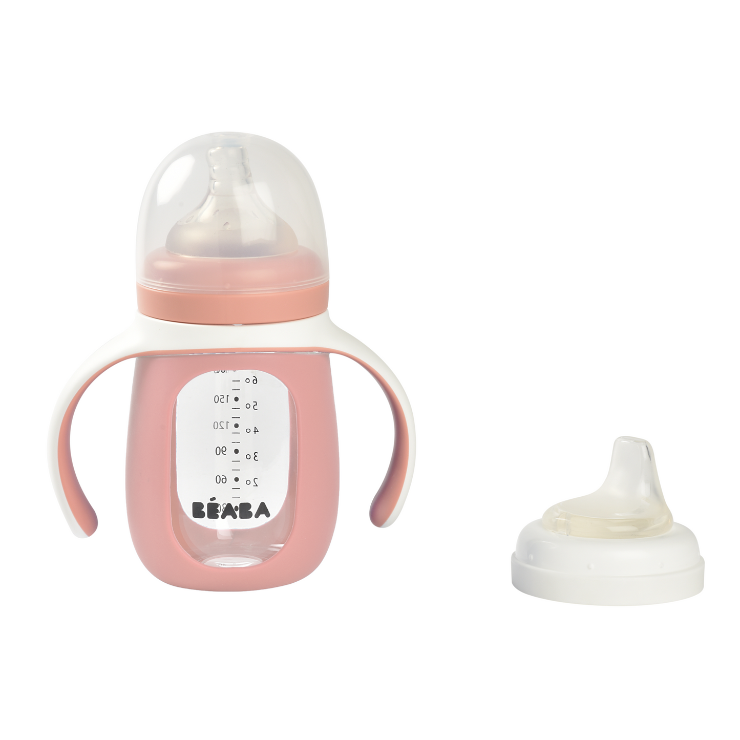 Beaba - 2-in-1 Learning Bottle 210ml + Silicone Sleeve Old Pink