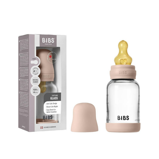 BIBS - Glass Baby Bottle Round Latex 1 pack 120 ml Slow Flow Blush