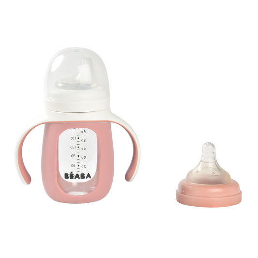 Beaba - 2-in-1 Learning Bottle 210ml + Silicone Sleeve Old Pink