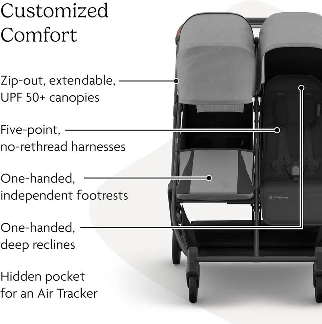 UPPABAY - UPPAbaby Minu Duo Stroller Greyson Charcoal Mélange Carbon Frame Saddle Leather