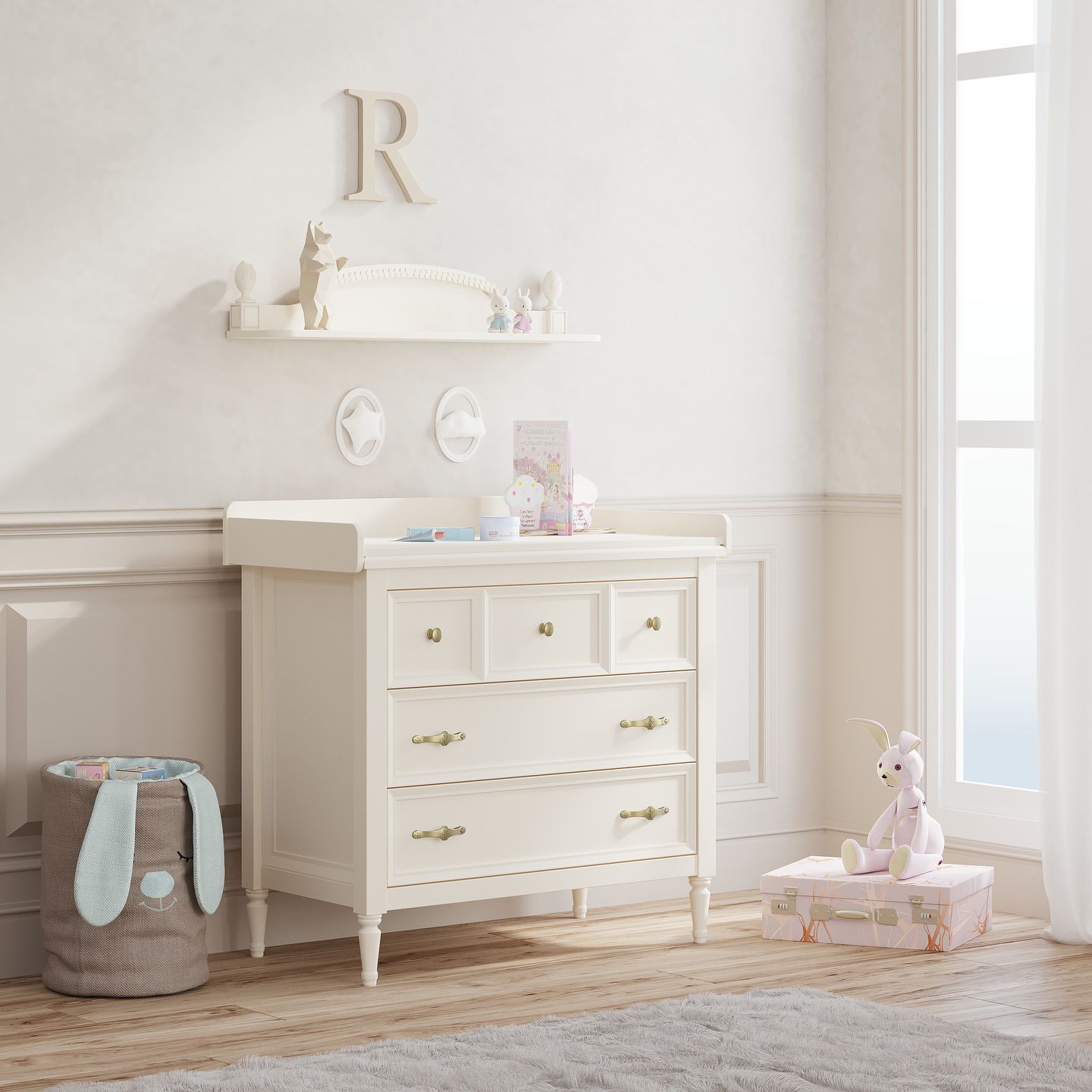 Jikel - Romantic Dresser Changer with Shelf Beige