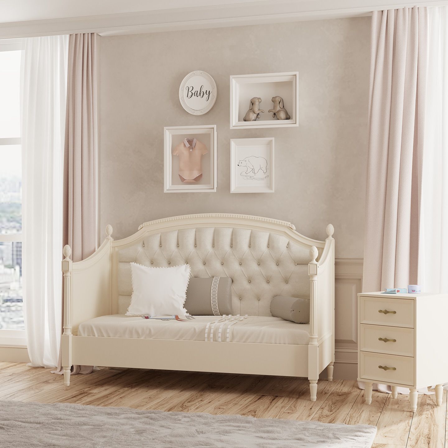 Jikel - Romantic Convertible Baby Cot Beige