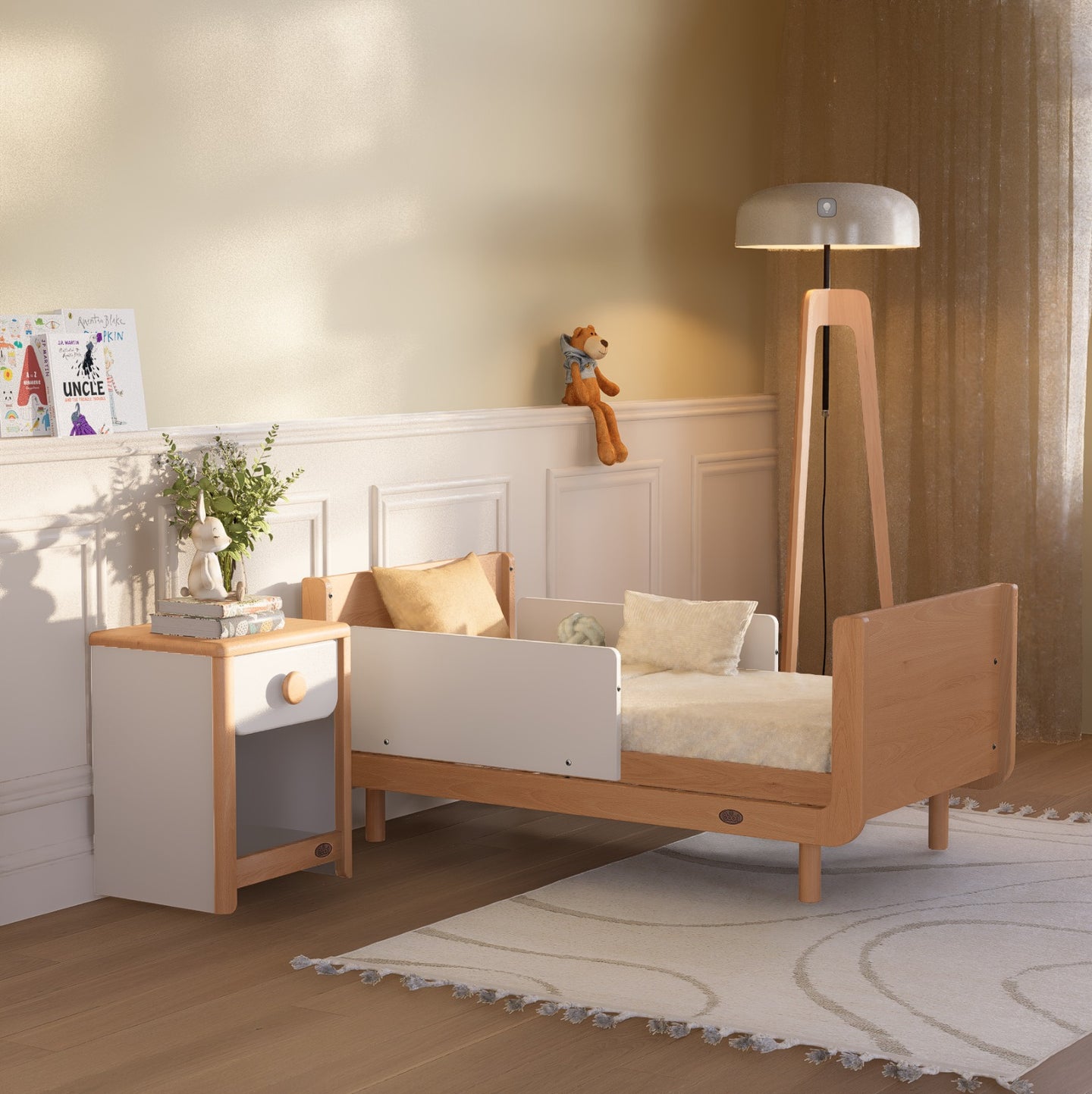 Boori - Ocean Cot Bed  and Scandi 3 Drawer Dresser Soft White and Beech