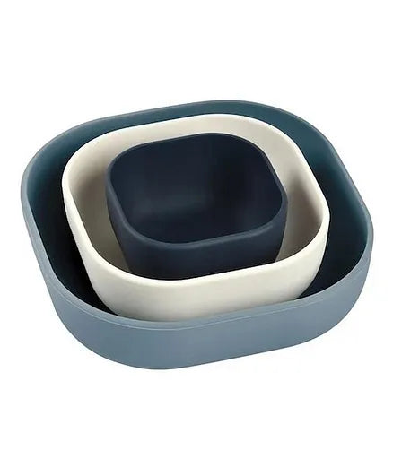 Beaba - Silicone 3 Piece Nesting Bowl Set - Night Blue/ Cotton/ Baltic Blue