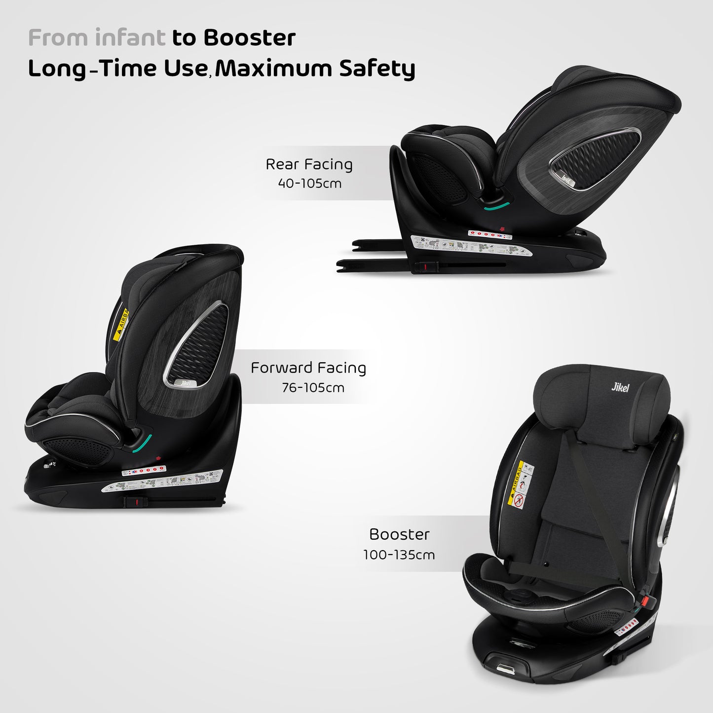 Jikel - Neptune 360 i-Size Convertible Car Seat- Charcoal Grey